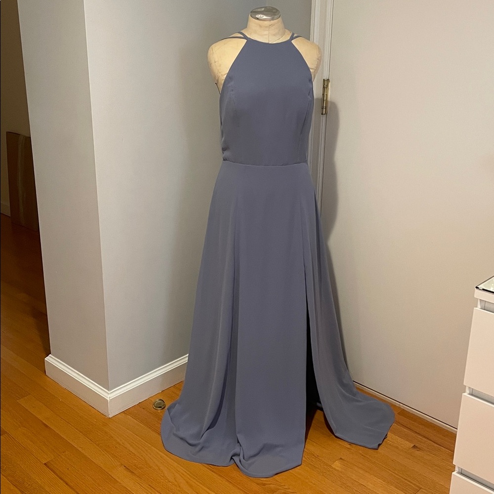 Amsale Elegant Halter Neck Gown in Blue/Gray Size 10